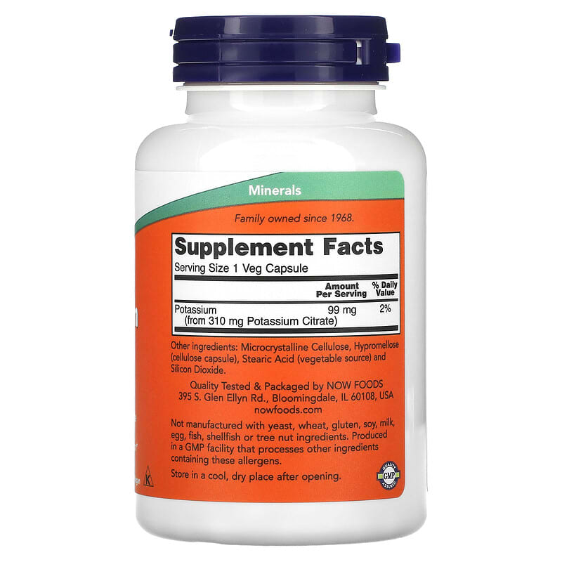 NOW Foods, Potassium Citrate, 99 mg, 180 Veg Capsules 733739014481