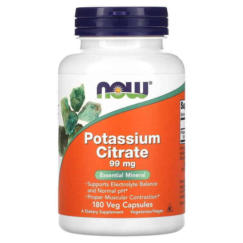 NOW Foods Potassium Citrate 99 mg 180 Veg Capsules 733739014481