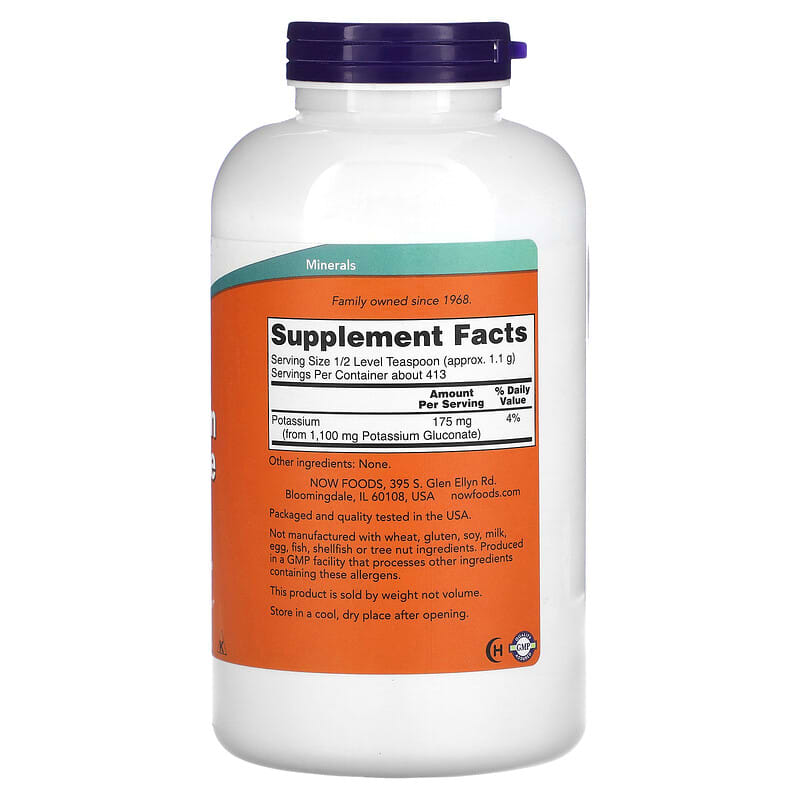 NOW Foods, Potassium Gluconate Pure Powder, 1 lb (454 g) 733739014719