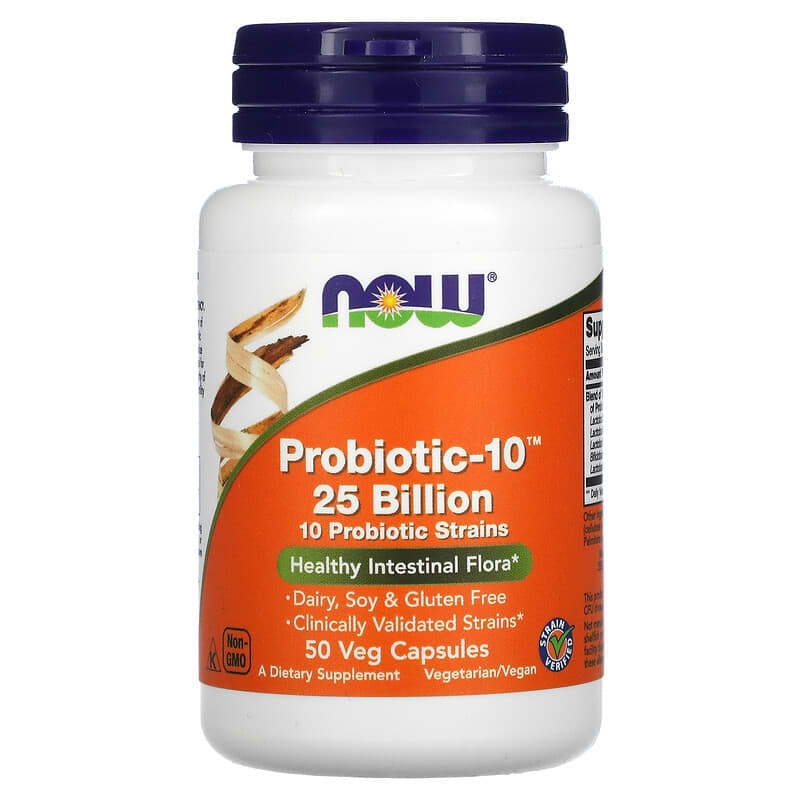 NOW Foods Probiotic-10 25 Billion 50 Veg Capsules 733739029263