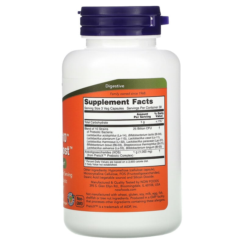 NOW Foods, Probiotic-10 & Bifido Boost, 25 Billion, 90 Veg Capsules 733739029249