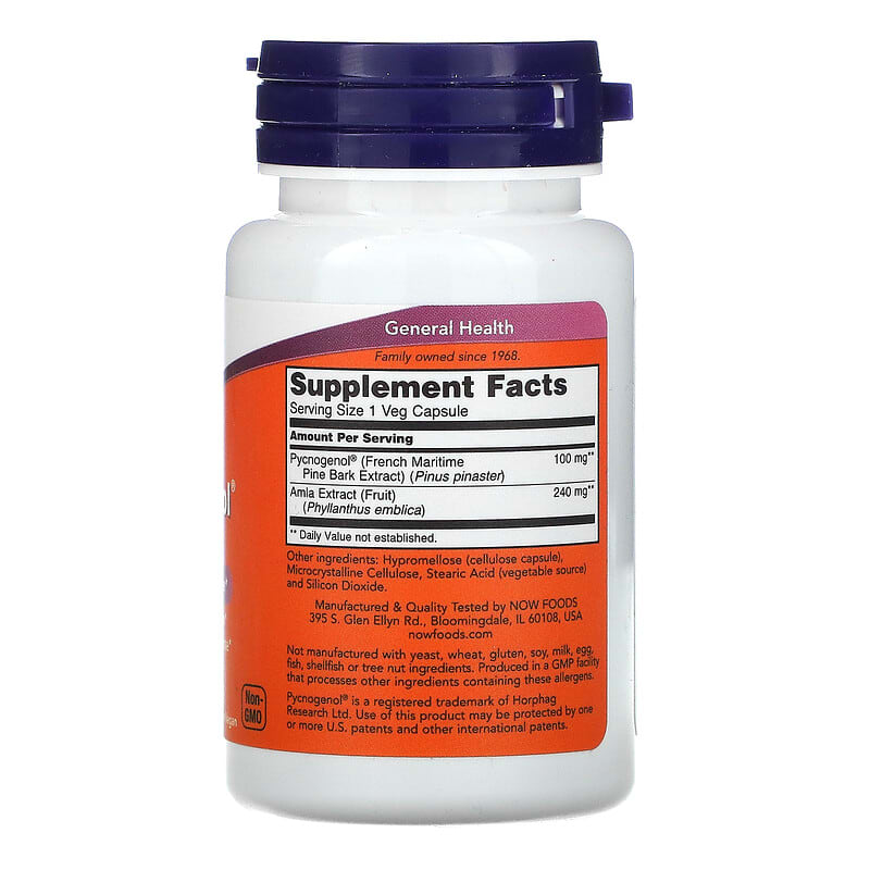 NOW Foods, Pycnogenol, 100 mg, 60 Veg Capsules 733739032676