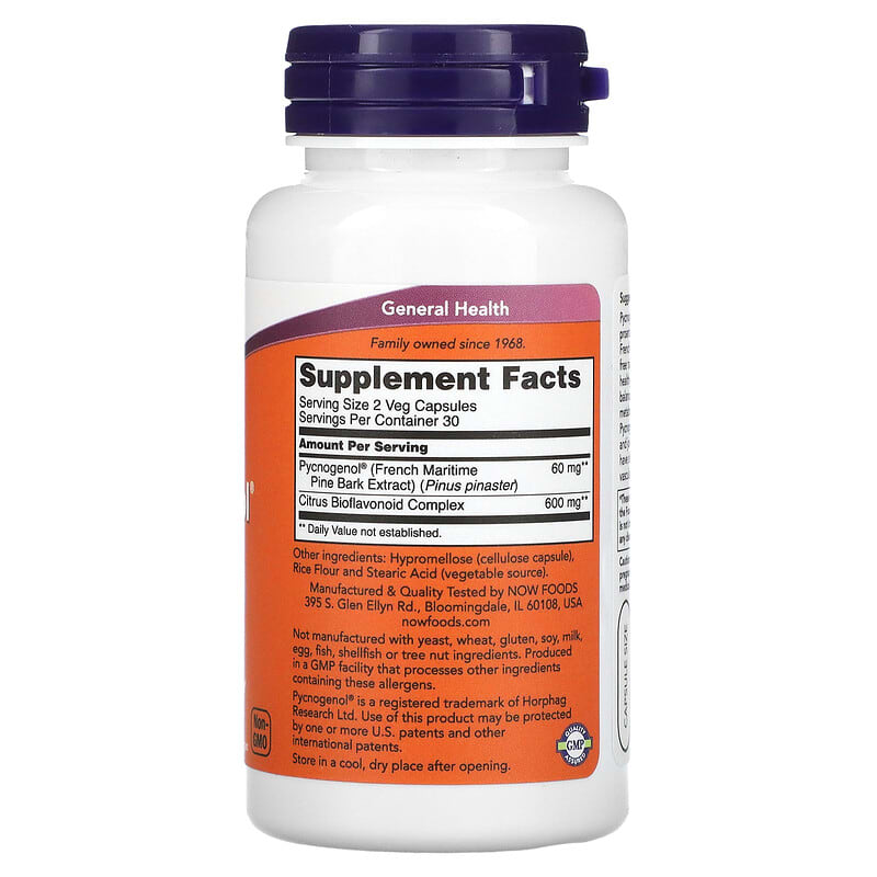 NOW Foods, Pycnogenol, 30 mg, 60 Veg Capsules 733739032645