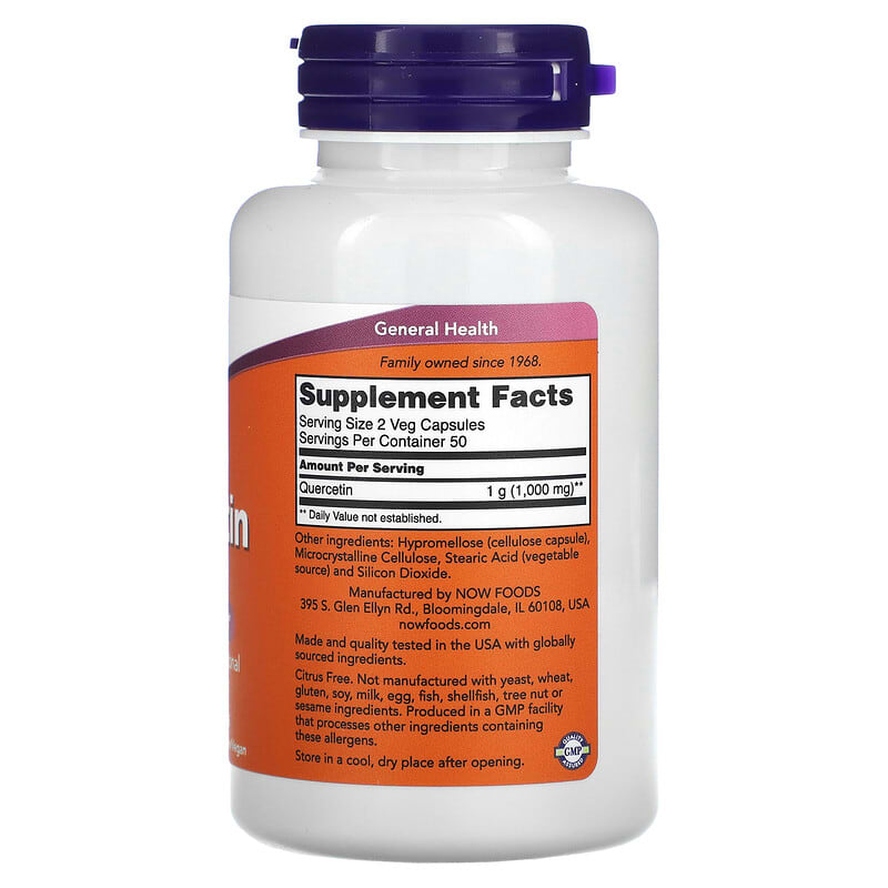 NOW Foods, Quercetin, 500 mg, 100 Veg Capsules 733739030726