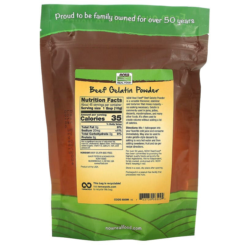 NOW Foods, Real Food, Beef Gelatin Powder, 1 lb (454 g) 733739065094