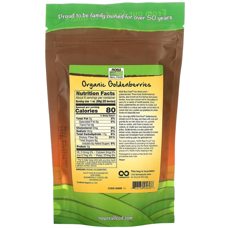 NOW Foods, Real Food, Certified Organic Golden Berries, 8 oz (227 g) 733739056986