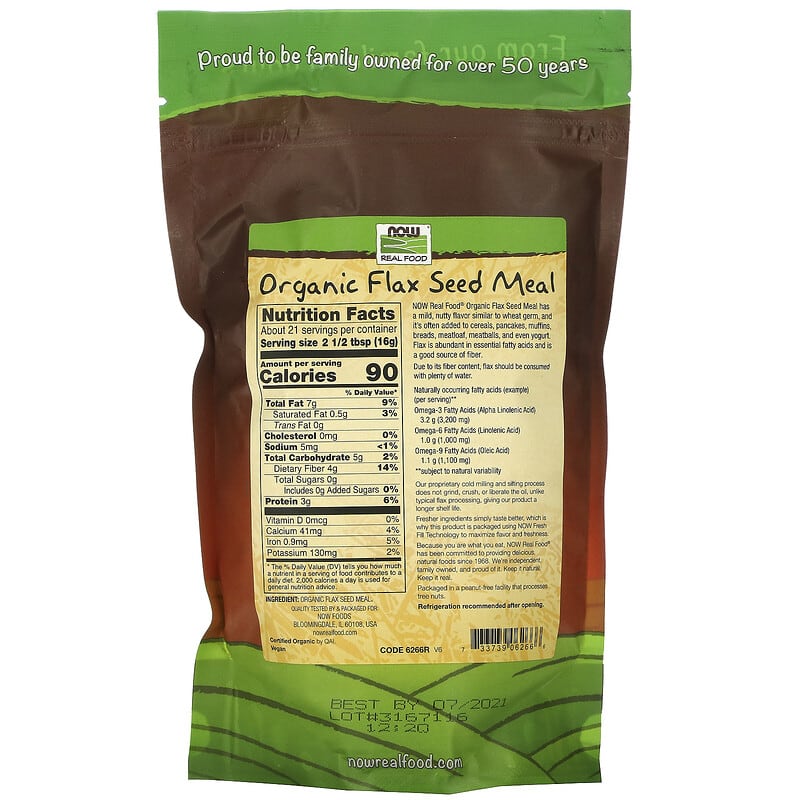 NOW Foods, Real Food, Organic Flax Seed Meal, 12 oz (340 g) 733739062666
