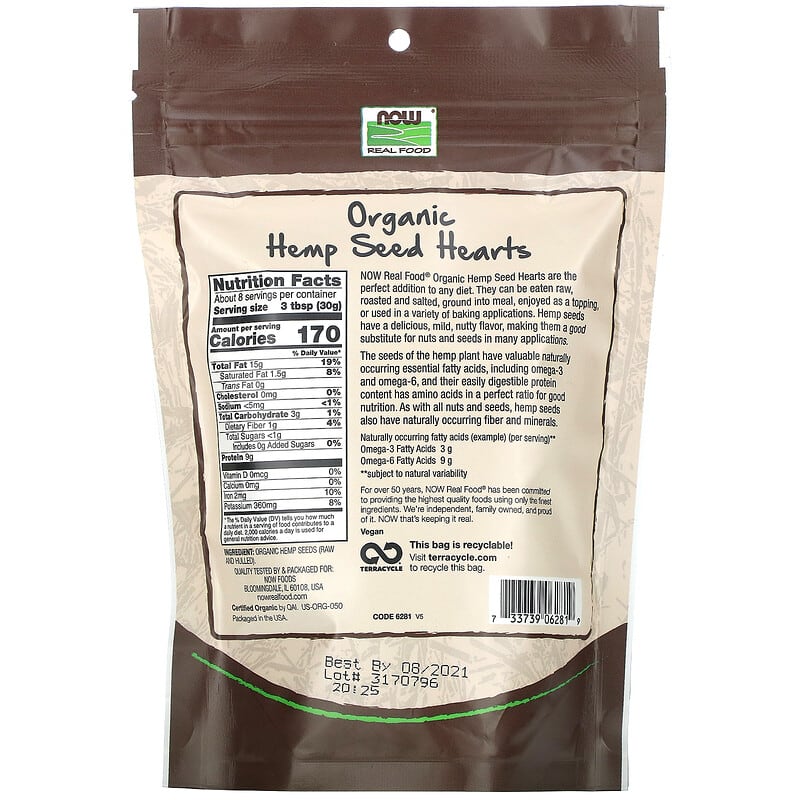 NOW Foods, Real Food, Organic Hemp Seed Hearts, 8 oz (227 g) 733739062819
