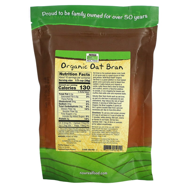 NOW Foods, Real Food, Organic Oat Bran, 14 oz (397 g) 733739059512