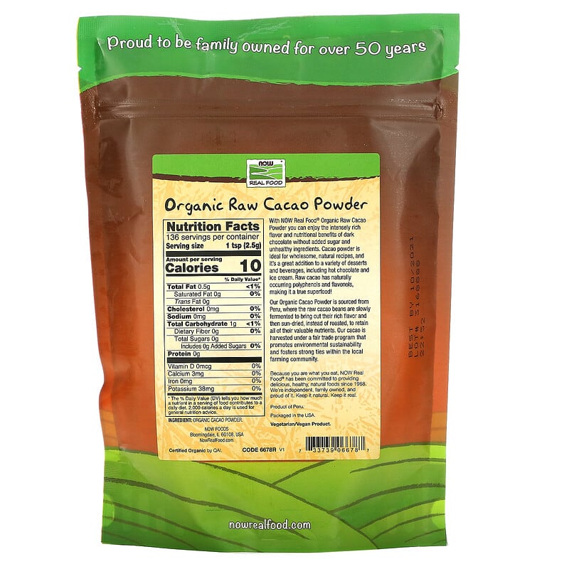 NOW Foods, Real Food, Organic Raw Cacao Powder, 12 oz (340 g) 733739066787