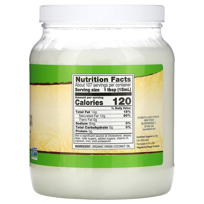 NOW Foods, Real Food, Organic Virgin Coconut Oil, 54 fl oz (1.6 L) 733739017352