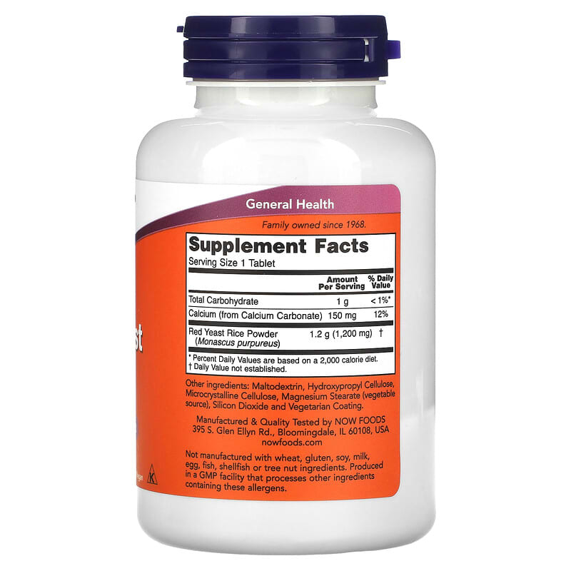 NOW Foods, Red Yeast Rice, 1,200 mg, 120 Tablets 733739035035