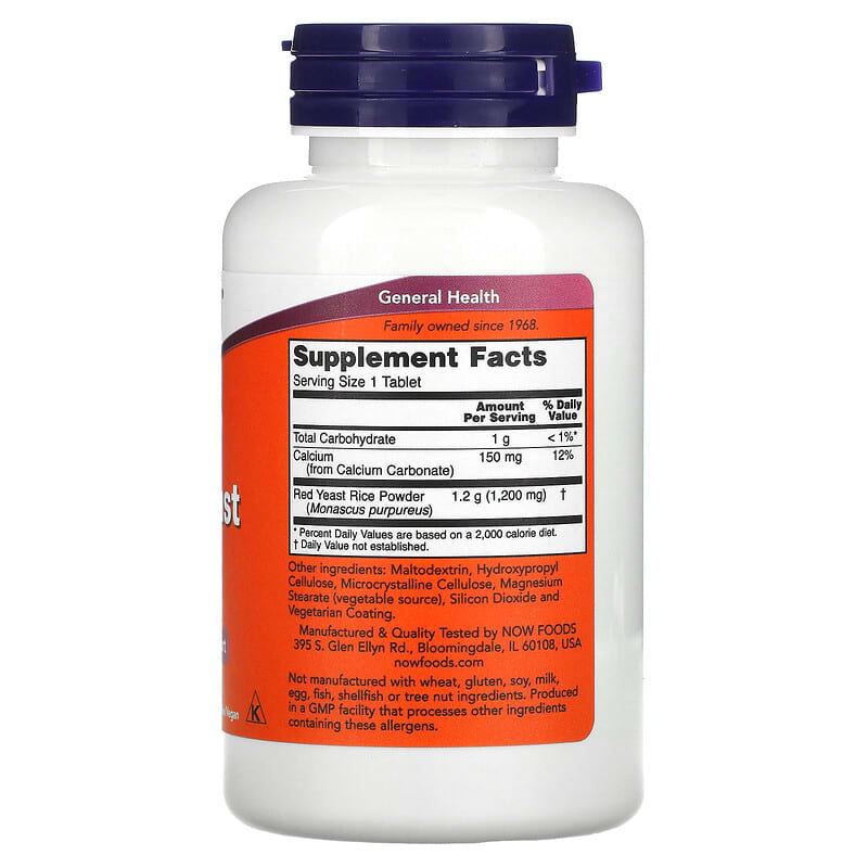 NOW Foods, Red Yeast Rice, 1,200 mg, 60 Tablets 733739035042