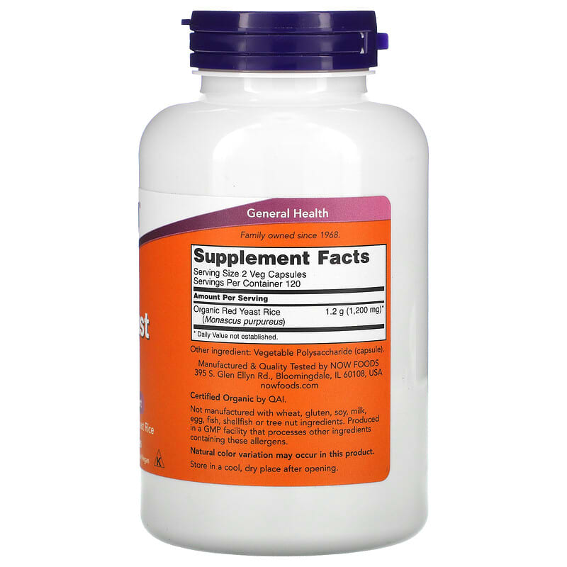 NOW Foods, Red Yeast Rice, 600 mg, 240 Veg Capsules 733739034991