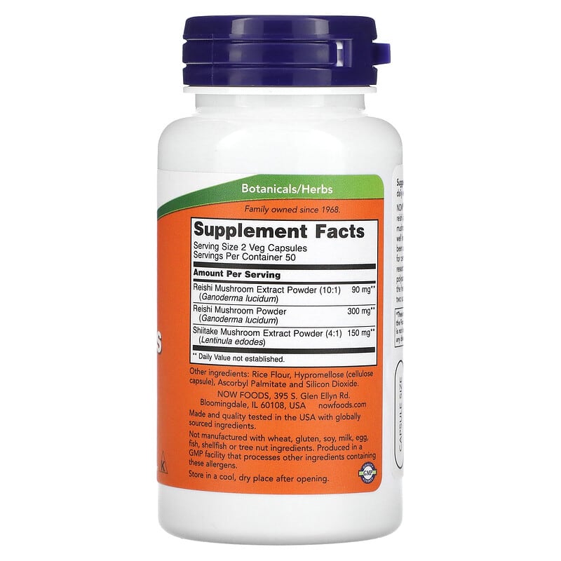 NOW Foods, Rei-Shi Mushrooms, 270 mg, 100 Veg Capsules 733739047335