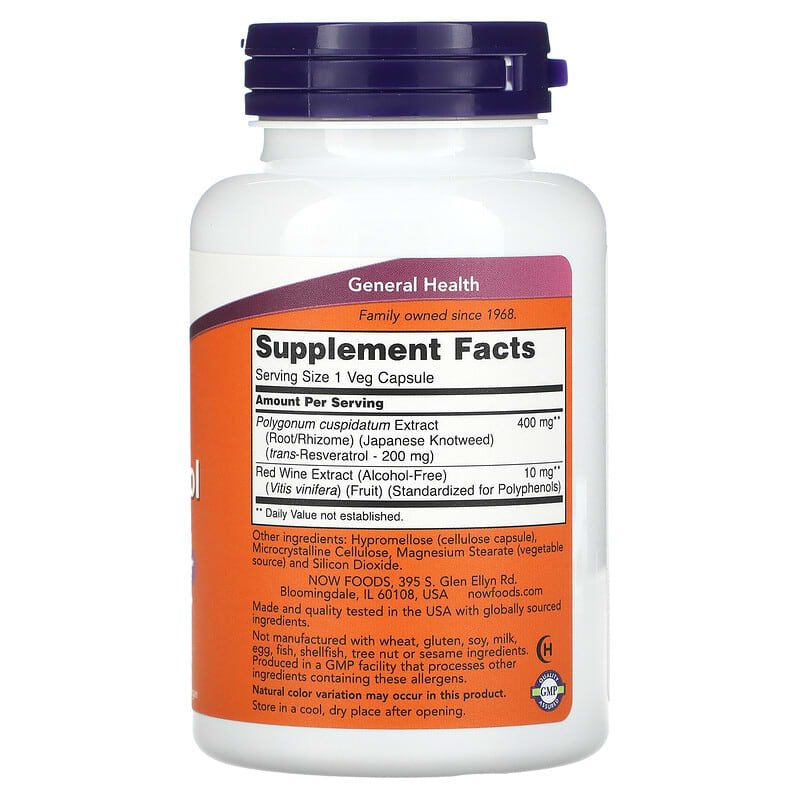 NOW Foods, Resveratrol, 200 mg, 120 Veg Capsules 733739033543