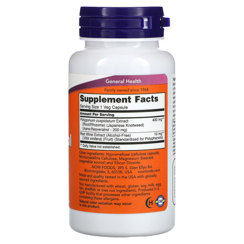 NOW Foods, Resveratrol, 200 mg, 60 Veg Capsules 733739033536