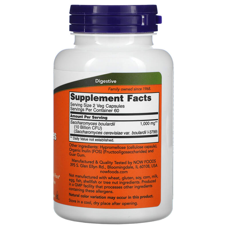 NOW Foods, Saccharomyces Boulardii, 5 Billion CFU, 120 Veg Capsules 733739029522