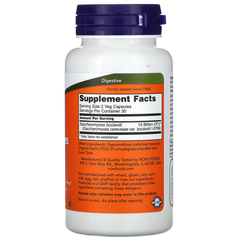 NOW Foods, Saccharomyces Boulardii, 5 Billion CFU, 60 Veg Capsules 733739029348