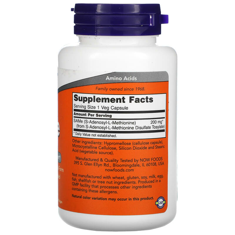 NOW Foods, SAMe (Disulfate Tosylate), 200 mg, 60 Veg Capsules 733739001276