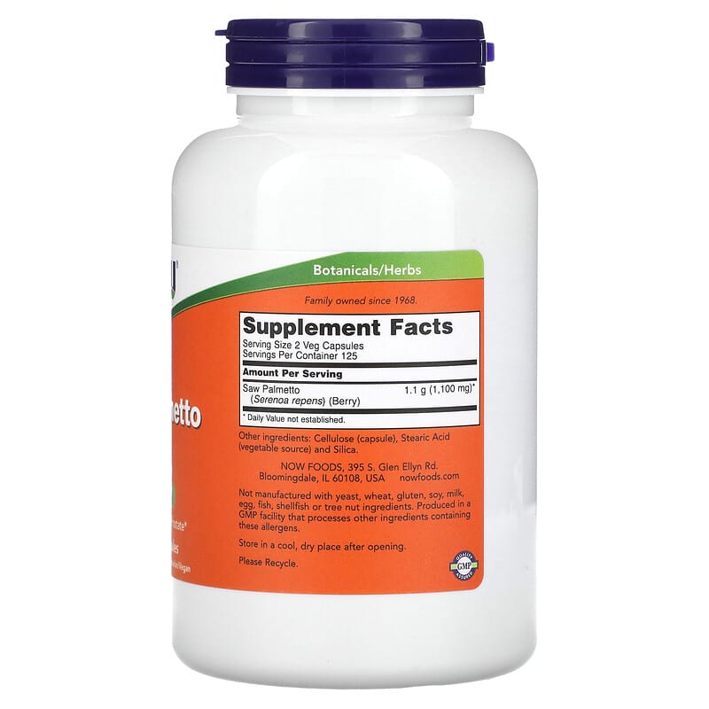 NOW Foods, Saw Palmetto Berries, 550 mg, 250 Veg Capsules 733739047489