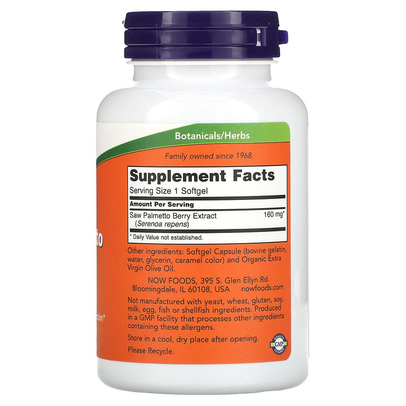 NOW Foods, Saw Palmetto Extract, 160 mg, 240 Softgels 733739047441