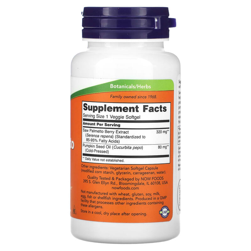 NOW Foods, Saw Palmetto Extract, Men's Health, 320 mg, 90 Veggie Softgels 733739047564