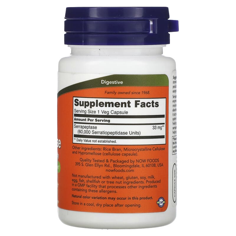 NOW Foods, Serrapeptase, 60 Veg Capsules 733739029737