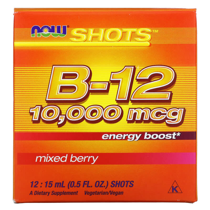NOW Foods Shots B-12 Mixed Berry 10,000 mcg 12 Shots 0.5 fl oz (15 ml) Each 733739004536