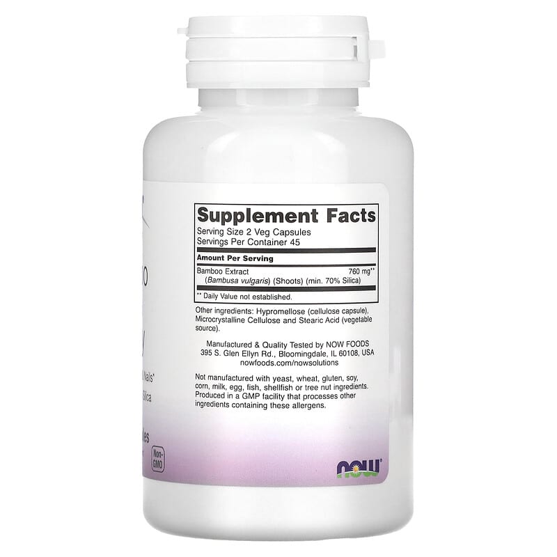 NOW Foods, Solutions, Bamboo Silica Beauty,  90 Veg Capsules 733739084040