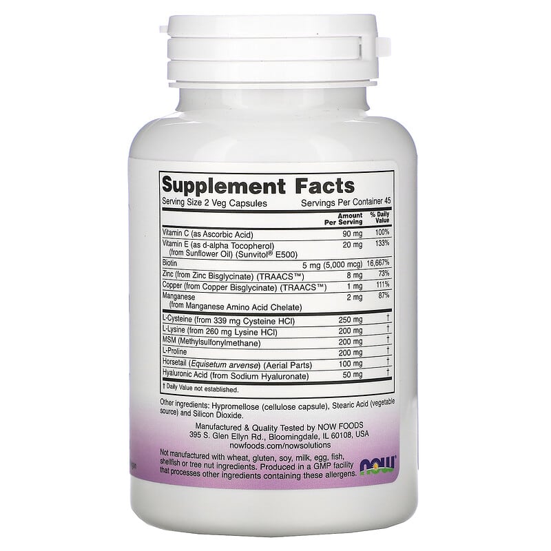 NOW Foods, Solutions, Vegan Hair, Skin & Nails, 90 Veg Capsules 733739033819