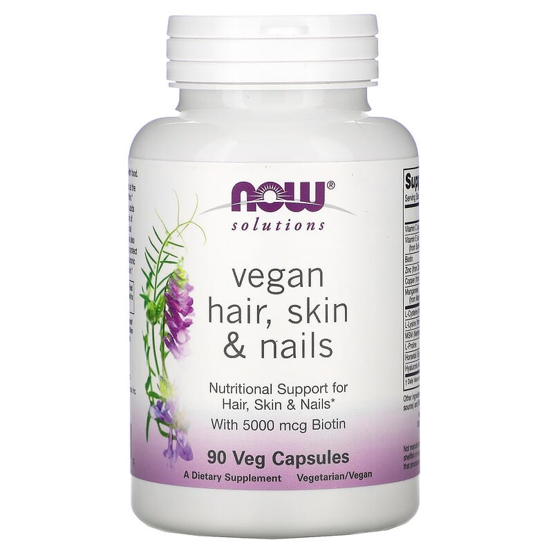 NOW Foods Solutions Vegan Hair Skin & Nails 90 Veg Capsules 733739033819