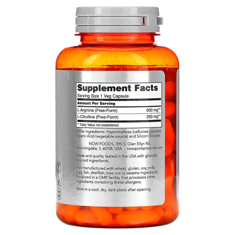 NOW Foods, Sports, Arginine & Citrulline, 120 Veg Capsules 733739000378