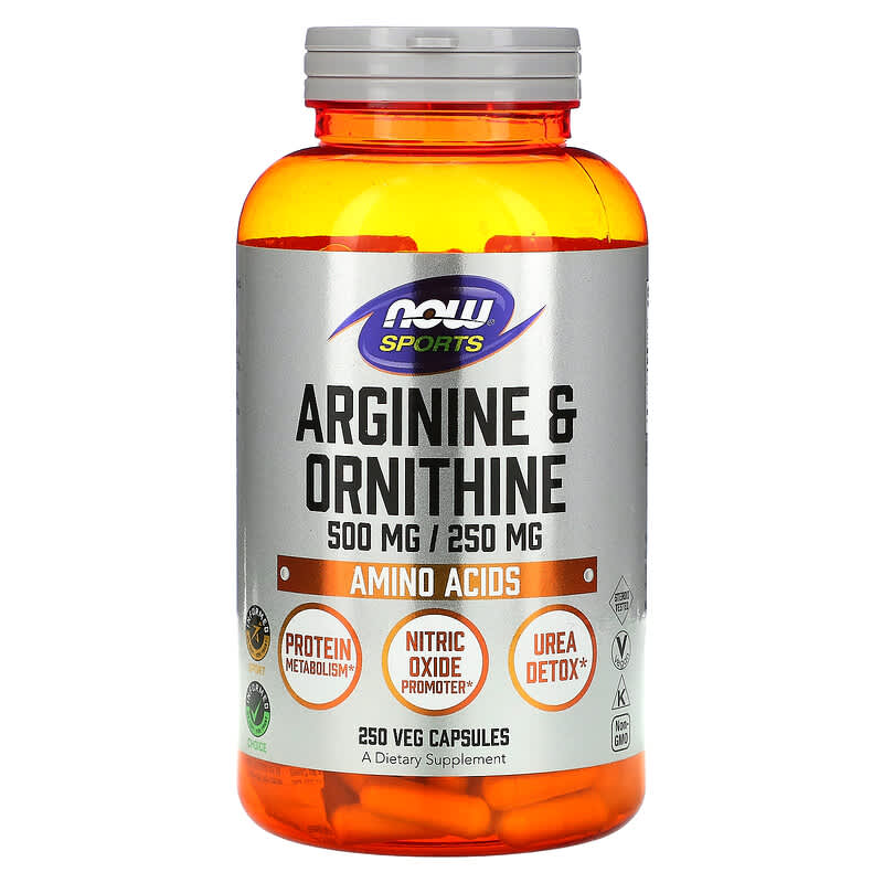 NOW Foods Sports Arginine & Ornithine 500 mg/250 mg 250 Veg Capsules 733739000422