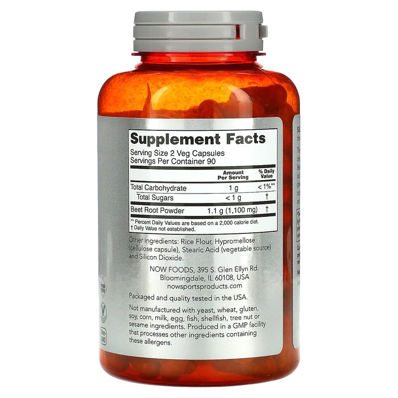 NOW Foods, Sports, Beet Root, 550 mg, 180 Veg Capsules 733739050564