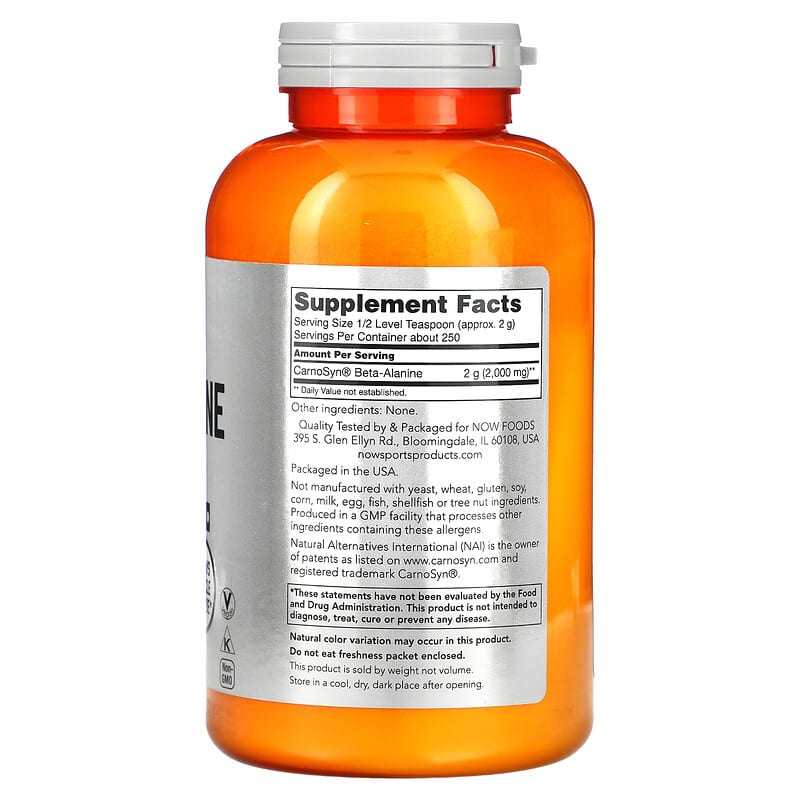 NOW Foods, Sports, Beta-Alanine, Pure Powder, 17.6 oz (500 g) 733739020079