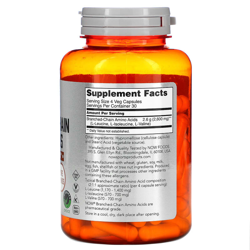 NOW Foods, Sports, Branched-Chain Amino Acids, 120 Veg Capsules 733739000538