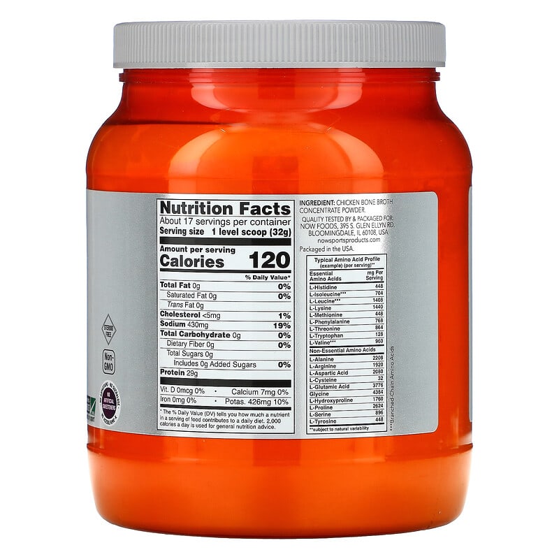 NOW Foods, Sports, Chicken Bone Broth Protein Powder, 1.2 lbs (544 g) 733739019622