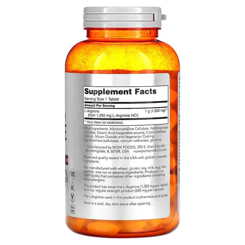 NOW Foods, Sports, Double Strength L-Arginine, 1,000 mg, 180 Tablets 733739000262