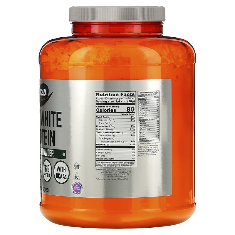 NOW Foods, Sports, Egg White Protein Powder, Unflavored, 5 lbs (2,268 g) 733739020437