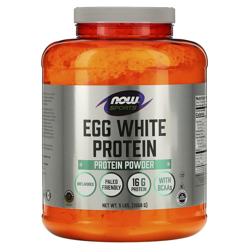 NOW Foods Sports Egg White Protein Powder Unflavored 5 lbs (2,268 g) 733739020437