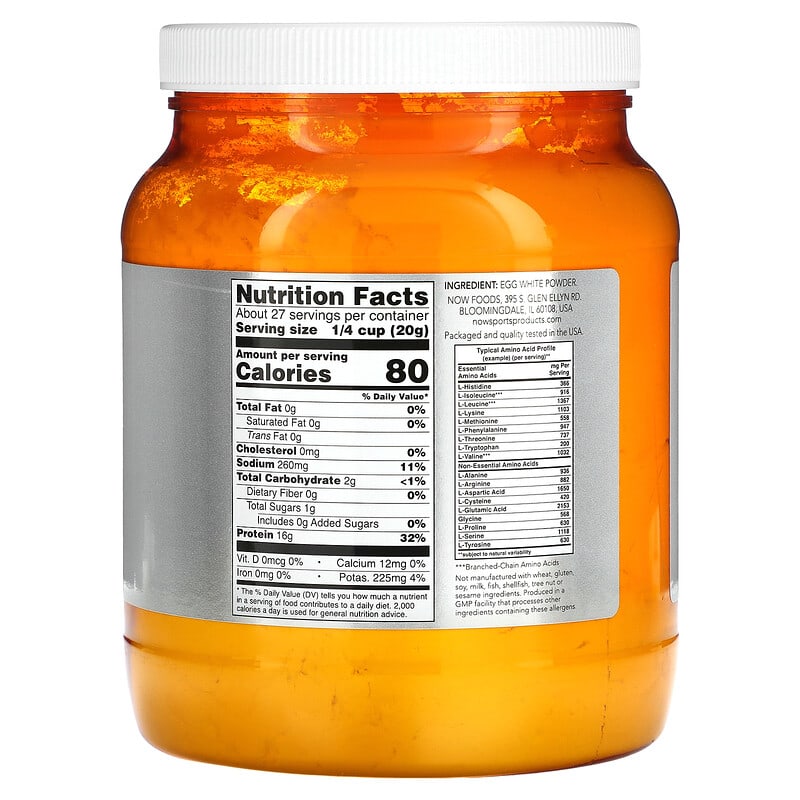 NOW Foods, Sports, Egg White Protein, Protein Powder, Unflavored, 1.2 lbs (544 g) 733739020406