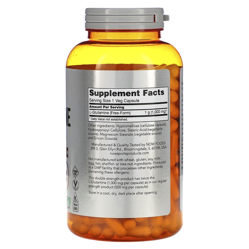 NOW Foods, Sports, L-Glutamine, 1,000 mg, 240 Veg Capsules 733739000910