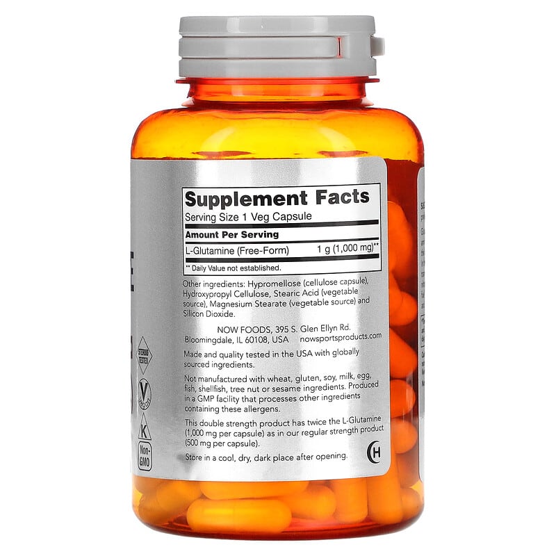 NOW Foods, Sports, L-Glutamine, Double Strength, 1,000 mg, 120 Veg Capsules 733739000941