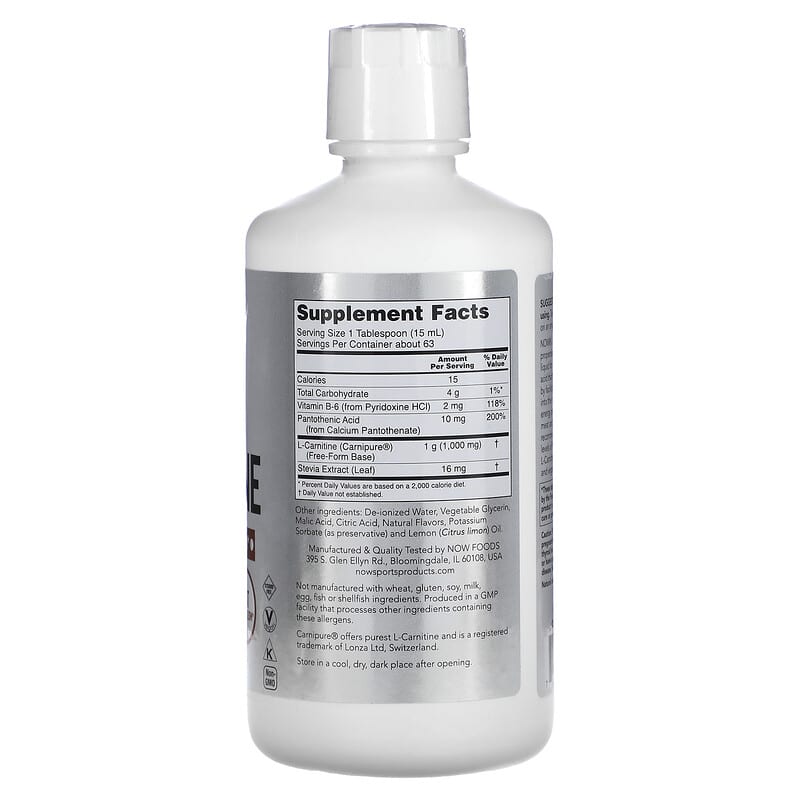 NOW Foods, Sports, Liquid L-Carnitine, Citrus, 1,000 mg, 32 fl oz (946 ml) 733739000699