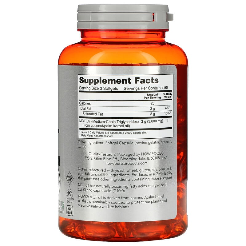 NOW Foods, Sports, MCT Oil, 1,000 mg, 150 Softgels 733739021960