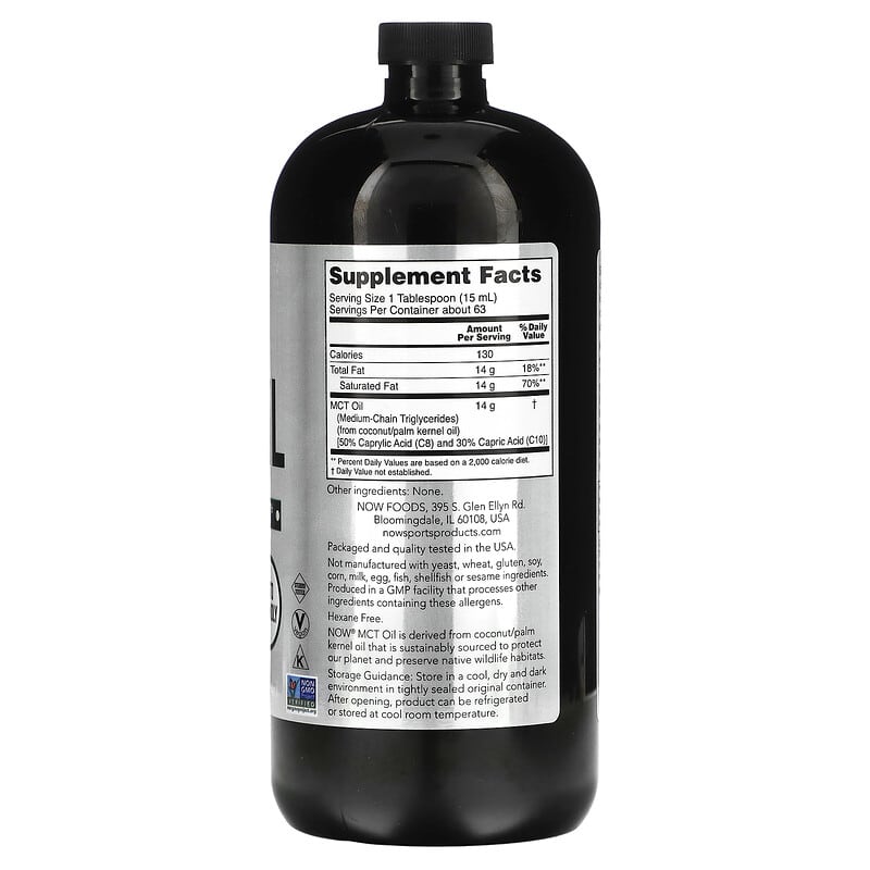 NOW Foods, Sports, MCT Oil, Unflavored, 32 fl oz (946 ml) 733739021991