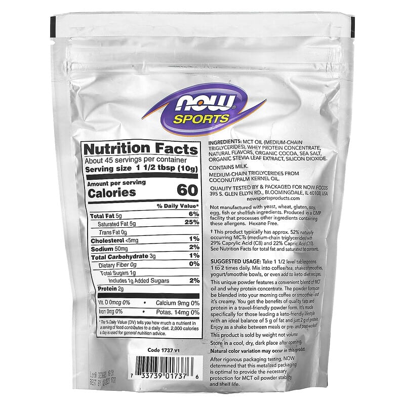 NOW Foods, Sports, MCT Powder with Whey Protein, Chocolate Mocha, 1 lb (454 g) 733739017376