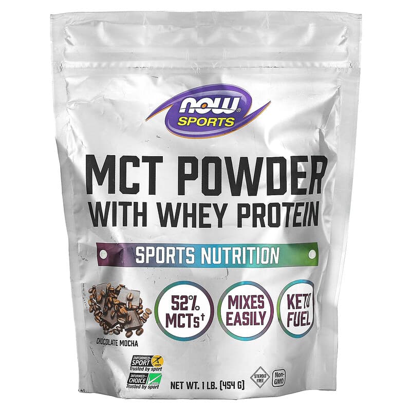 NOW Foods Sports MCT Powder with Whey Protein Chocolate Mocha 1 lb (454 g) 733739017376