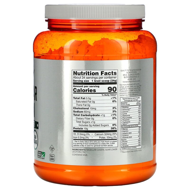 NOW Foods, Sports, Micellar Casein Protein Powder, Unflavored, 1.8 lbs (816 g) 733739021229